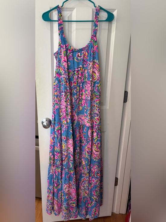 Lilly Pulitzer Dresses & Skirts - Lilly Pulitzer Loro Maxi Tiered Dress Mermaid Grotto Blue Pink Sz M - HTF, EUC!